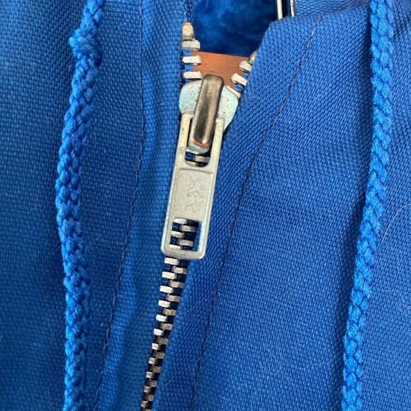 Kids Vintage 80’s Embroidered Frog Blue Hooded Fur lined Zip up Coat 12 mths - Picture 8 of 11